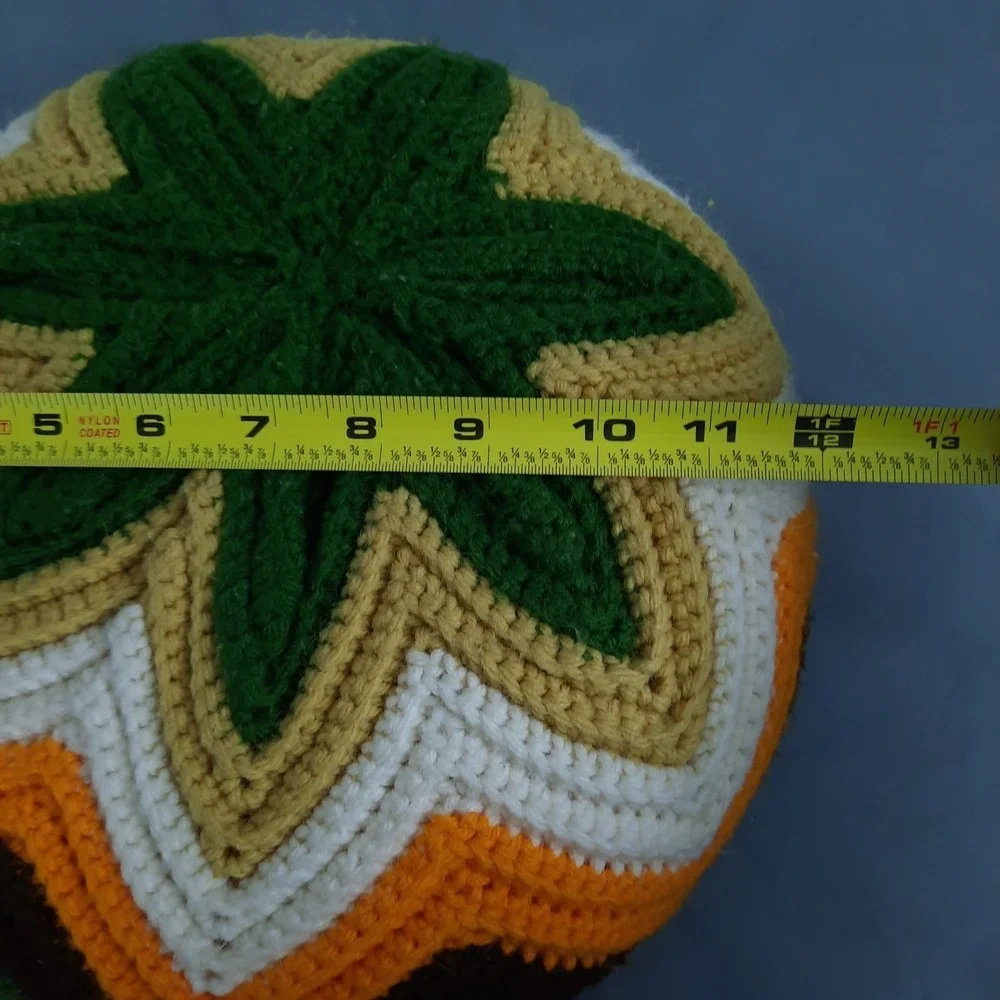 Vintage 70s Handmade Crochet Double Sided Round Throw Pillow Floral Boho‎ Granny